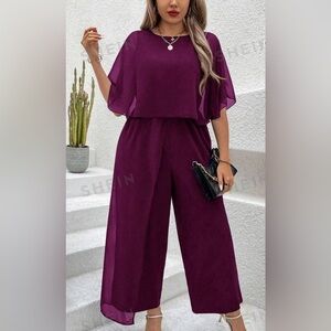 SHEIN Plus Size Women's Round Neck Ruffle Sleeve Jumpsuit size 3XL (US 18w)